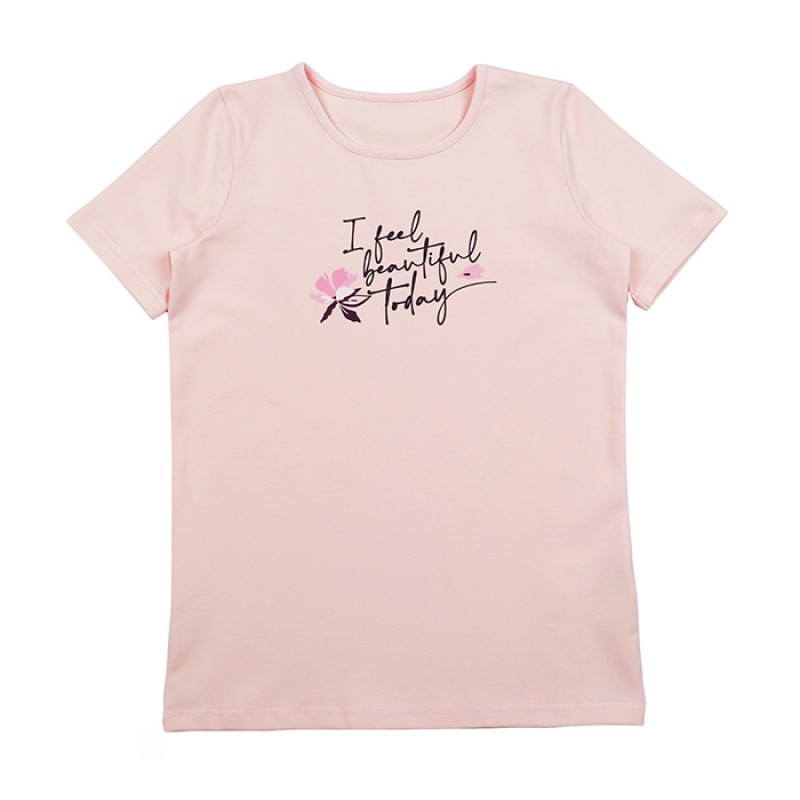 Блуза къс ръкав "Feel beautiful" /122-158/ в цвят пудра