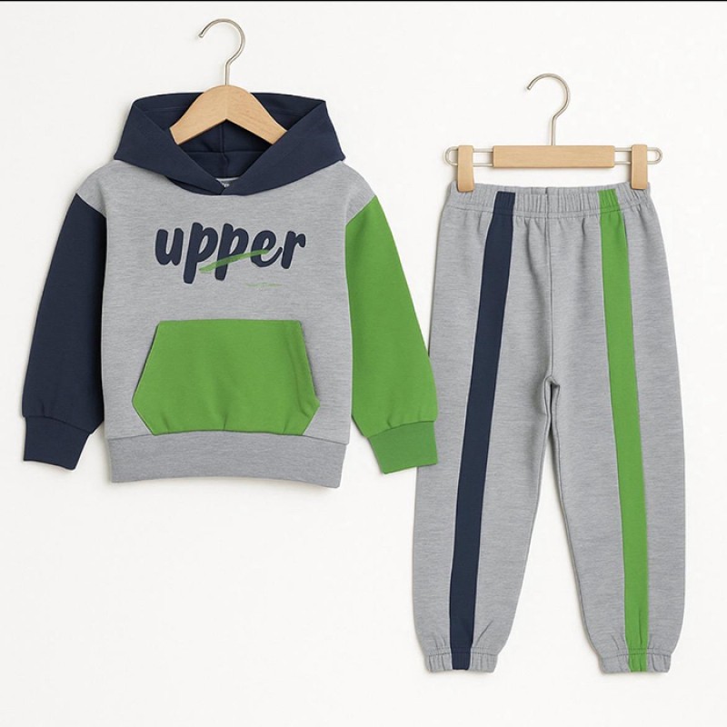 Комплект за момче Rach "UPPER Level" в грахово зелено/сив меланж/110-164/ леко ватиран