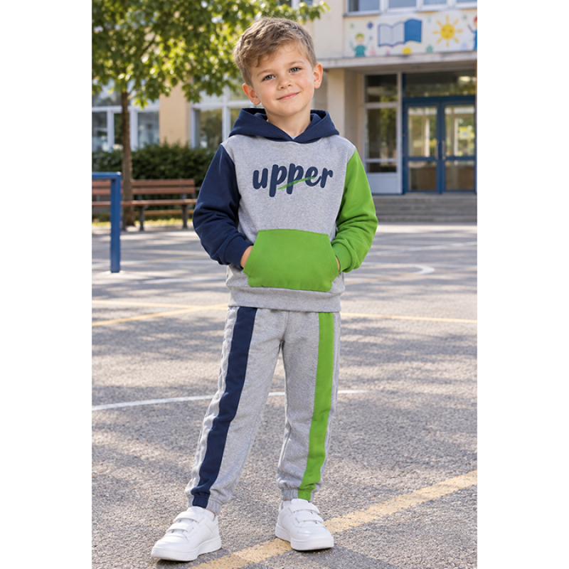 Комплект за момче Rach "UPPER Level" в грахово зелено/сив меланж/110-164/ леко ватиран