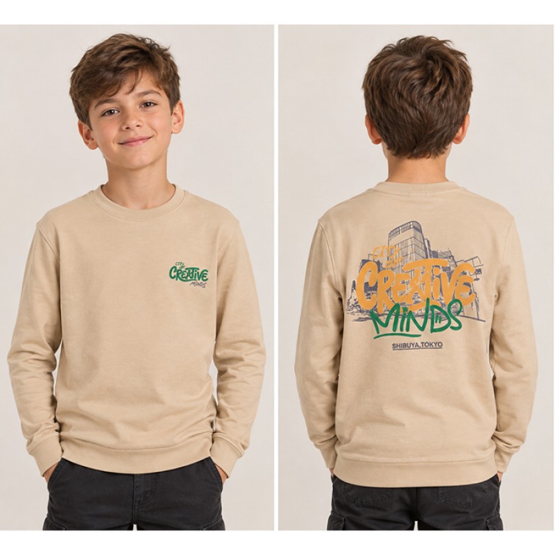 Блуза дълъг ръкав за момче "Creative" м.8566 /140-176/ в бежово