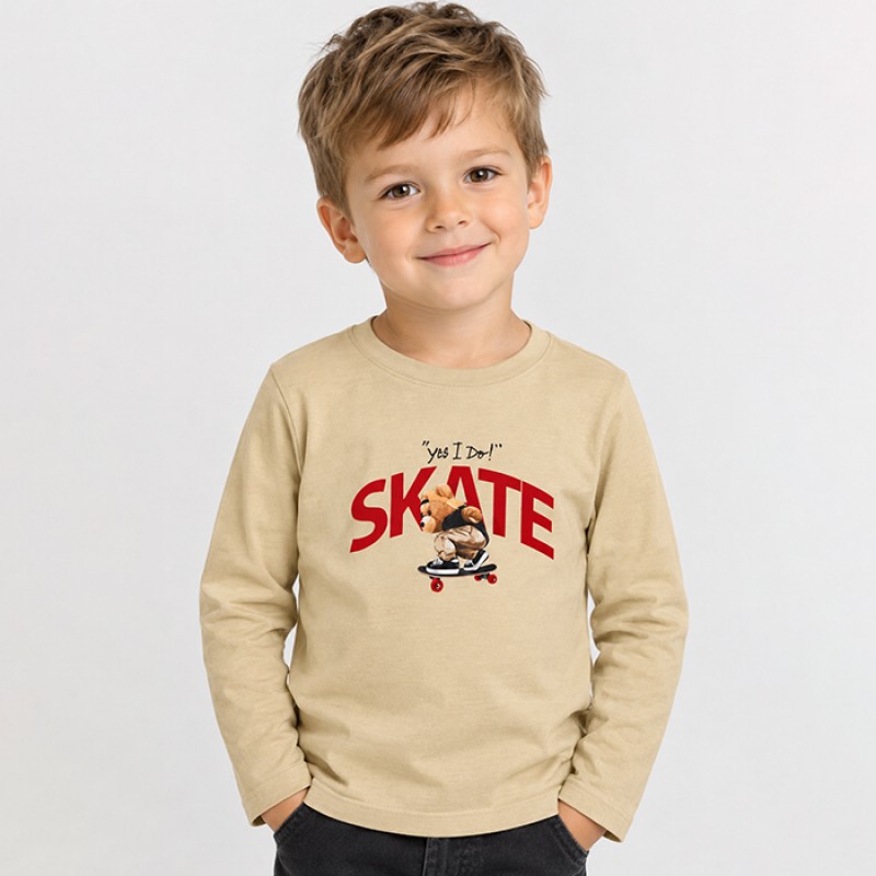 Блуза дълъг ръкав за момче Мечо SKATE м.17411 /92-122/ в бежово